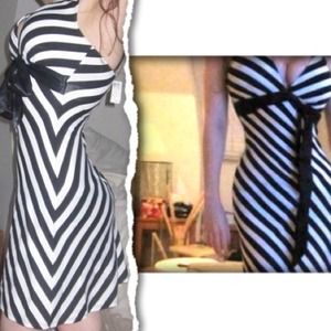 Dresses & Skirts - Black White Striped Party Sexy Satin Bow Tie Pinup Dresses & Skirts - Black White Striped Party Sexy Satin Bow Tie Pinup