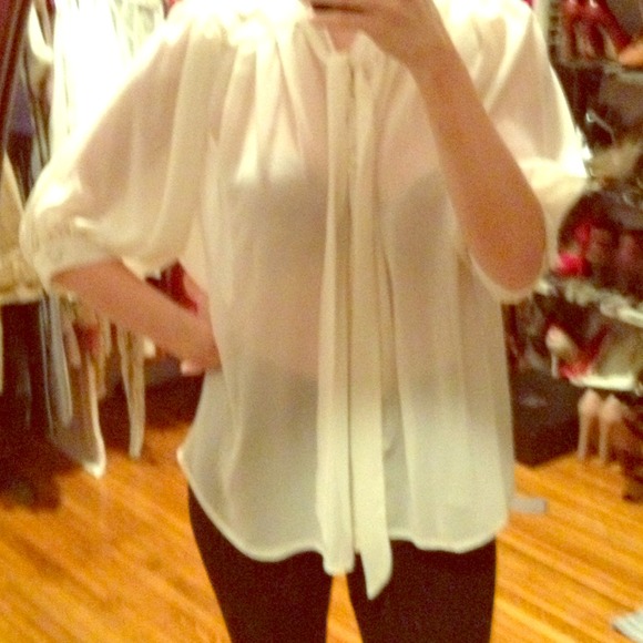 Tops - Sheer cream flowy blouse
