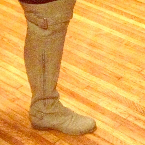 Gray riding boots
