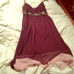 Chocolate/tan party dress with sequence waist band
