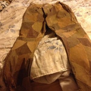 Brown Patchwork Suede Pants. New. Size   14