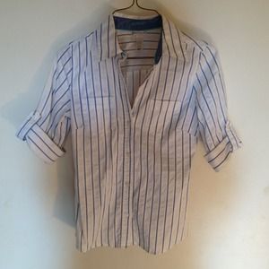 Blue and white button down blouse