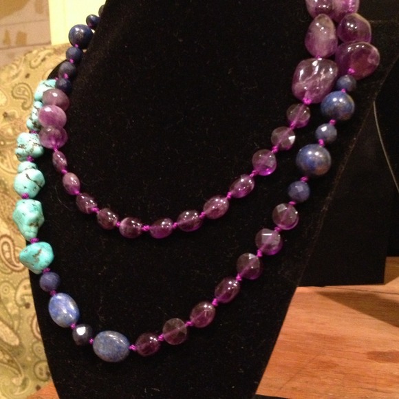 Necklace, lapis, amethyst, turquoise - Picture 2 of 2