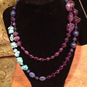 Necklace, lapis, amethyst, turquoise
