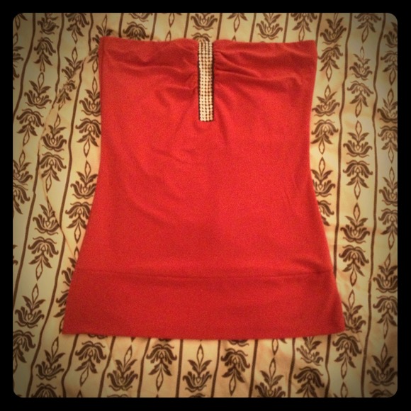 Burnt Orange Strapless Top w/ Rhinestone Detail - Picture 1 of 4