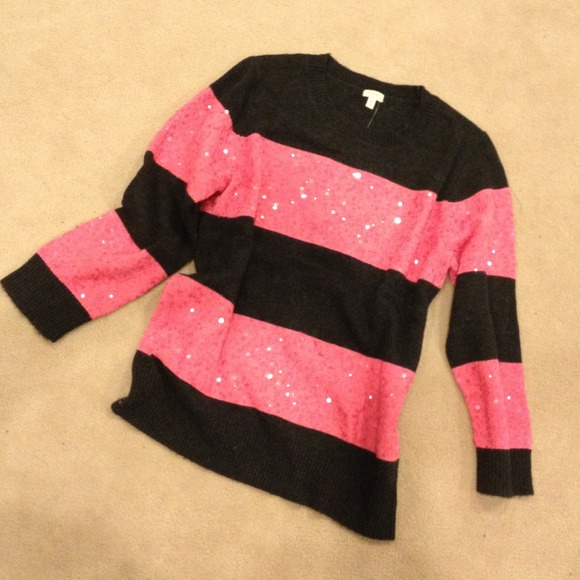 J. crew Factory pink & black stripe sequin sweater