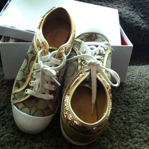Bundled. Authentic Coach Khaki/Gold Shoes