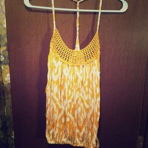 Knit top/ spaghetti strapes. Mustard and cream