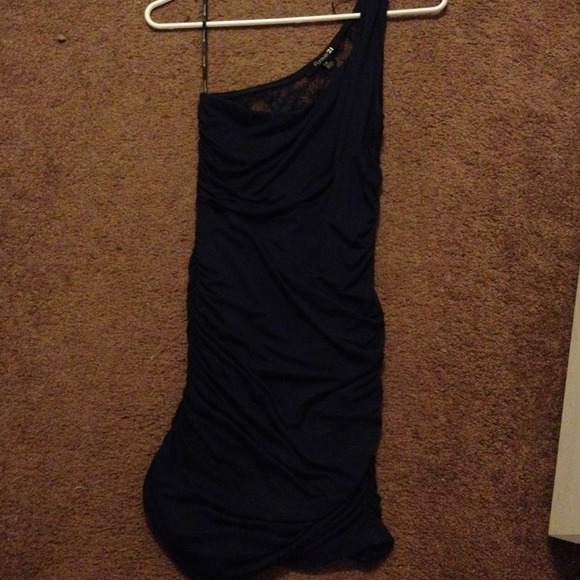 Forever 21 one shoulder lace back navy dress