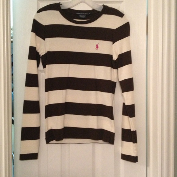 Brown and white striped Ralph Lauren top