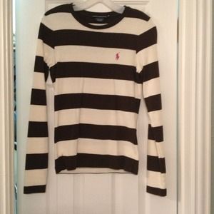 Brown and white striped Ralph Lauren top