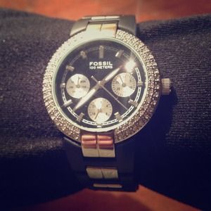 Black and Silver Fossil watch.