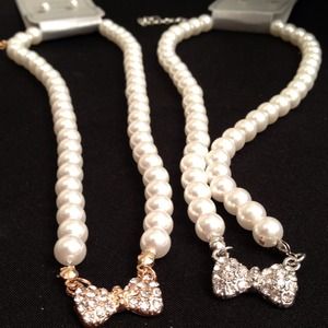 Jewelry - Silver or Gold Bow and Pearl Bead Necklaces Jewelry - Silver or Gold Bow and Pearl Bead Necklaces