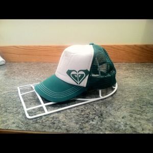 Green and white Roxy trucker hat