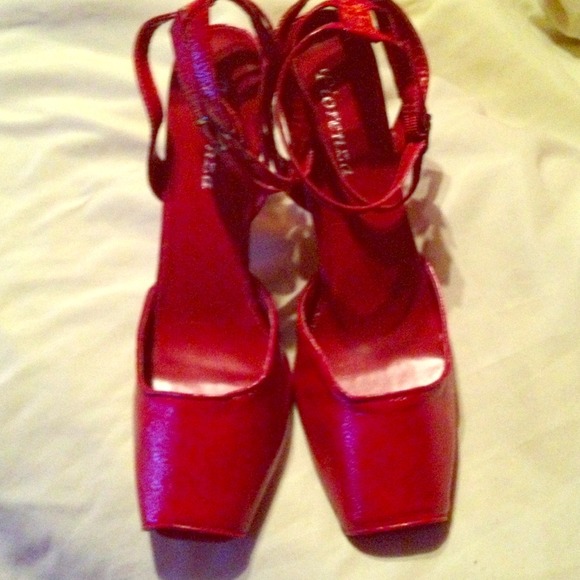 Red Patent Peep Toe Pumps