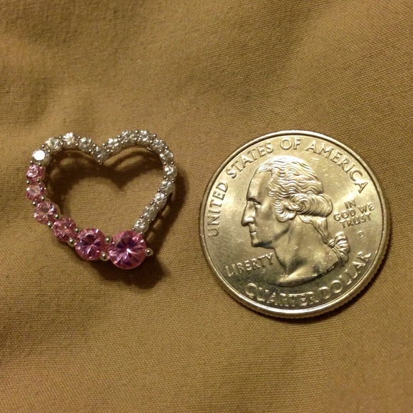 10K White Gold Sapphire Heart Pendant - Picture 2 of 2