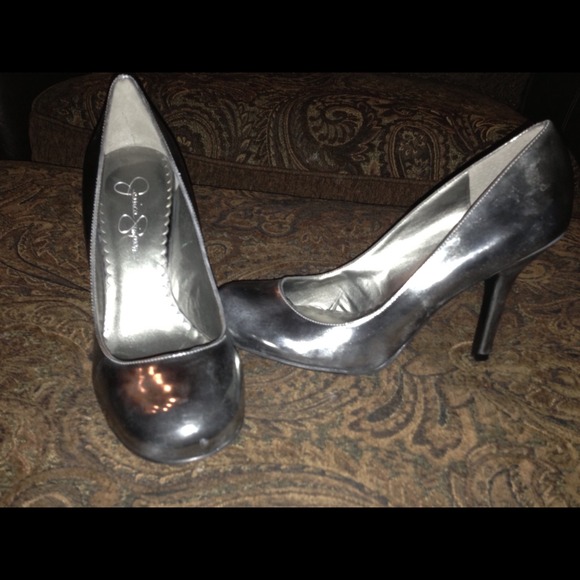 Jessica Simpson silver high heels.