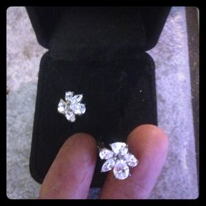 Omega Back Sterling Silver Diamonique earrings