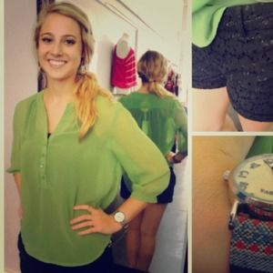 Sheer Green 3/4 Length Sleeve Top