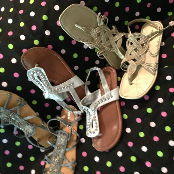 GLADIATOR SHOES! 3 pairs:  Grey, silver & gold