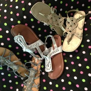 GLADIATOR SHOES! 3 pairs:  Grey, silver & gold