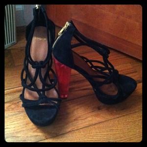 Topshop Black Suede Open Toe Platform Heels