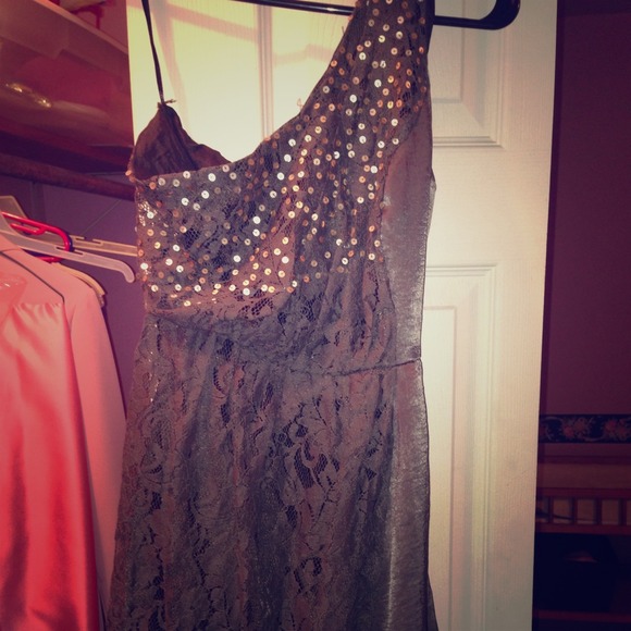 One shoulder brown lace dress