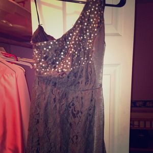 One shoulder brown lace dress