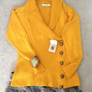 Military influenced sweater, lovely mustard yellow