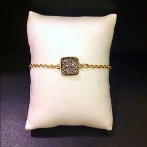 Square Bezeled Druzy Connector Gold Chain Bracelet