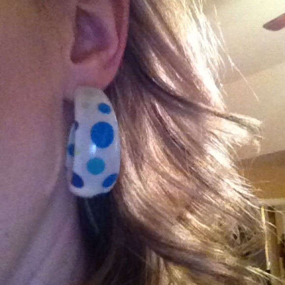 Blue polka dot hoop earrings