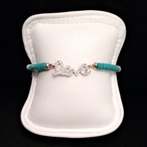 Gold Pave "Love" Bracelet w/ Turquoise Disc Beads