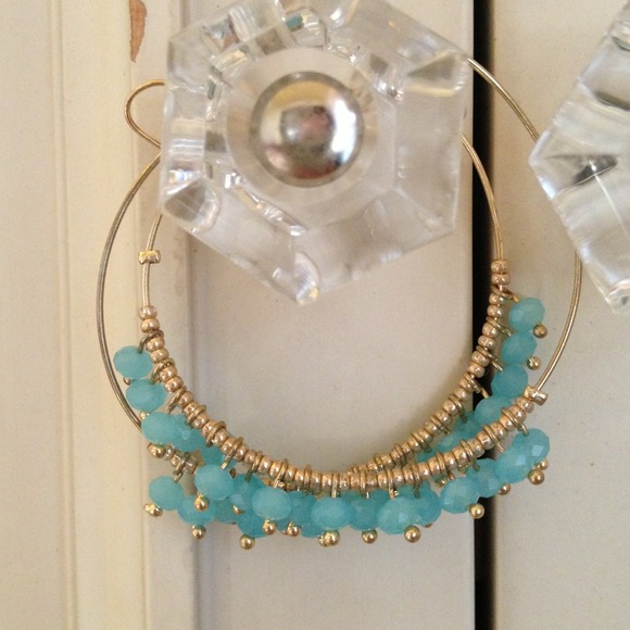 Blue beaded golden hoops