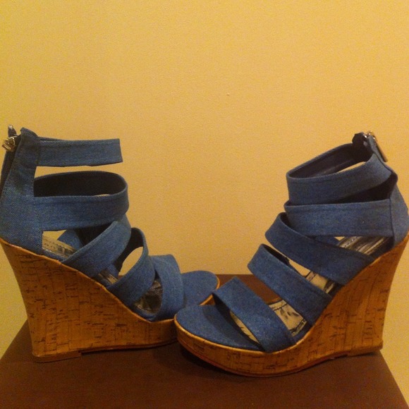 Stappy denim wedges
