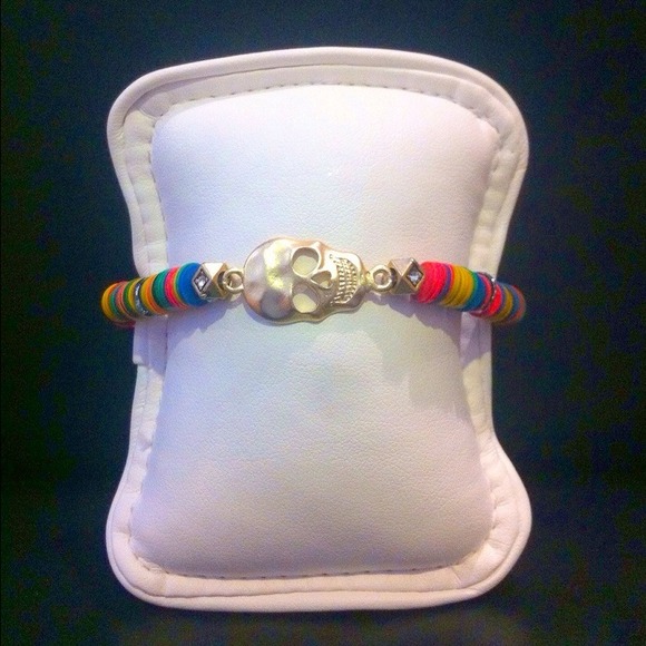 Gold Skull Connector w/ Vinyl Disc Beads Bracelet