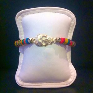 Gold Skull Connector w/ Vinyl Disc Beads Bracelet