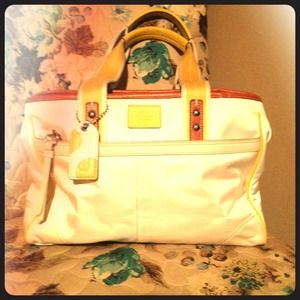White, yellow, and brown Coach purse. *reduced*