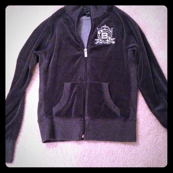 Bebe Sport Grey Velour Track Jacket Zip Up