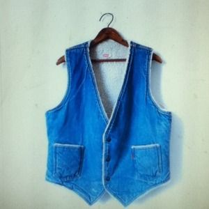 Vintage 80s Levis Denim Sherpa Vest w/ Orange Tab