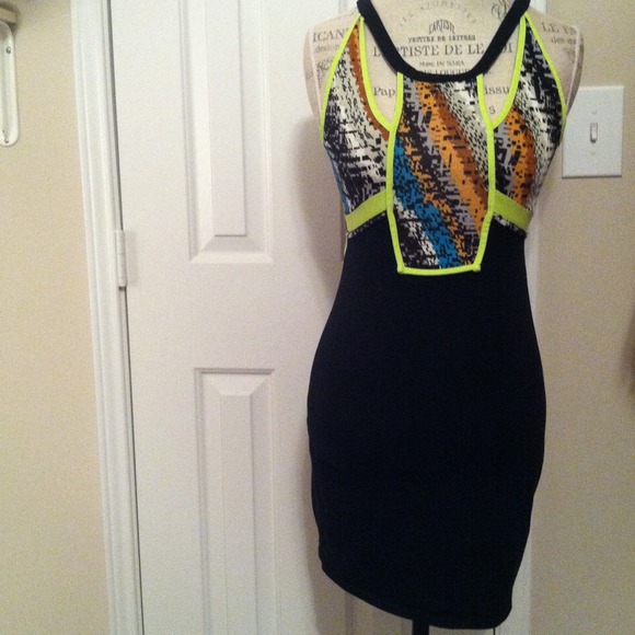 Dresses & Skirts - Neon Print Black Dress