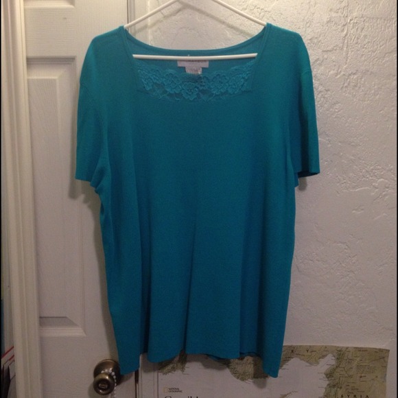Blue top with lace.