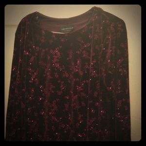 Purple sparkly dress.