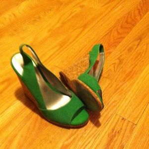 Bright green Jessica Simpson sling back wedges