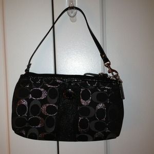 Coach Stripe 3 Color Metallic Large Wristlet