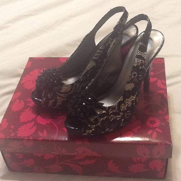 Lace overlay heels
