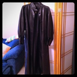 💜Reduced💜Never worn Long black leather coat.