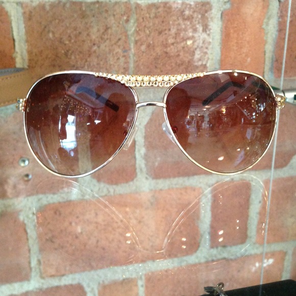 Gold aviator sunglasses. Swarovsky embellished