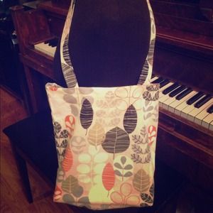 Handcrafted tote bag in rust, grey, cream and sage