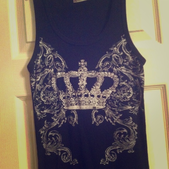 Black tank-top with crowns.