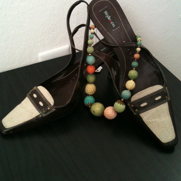 Brown and beige back strap shoes